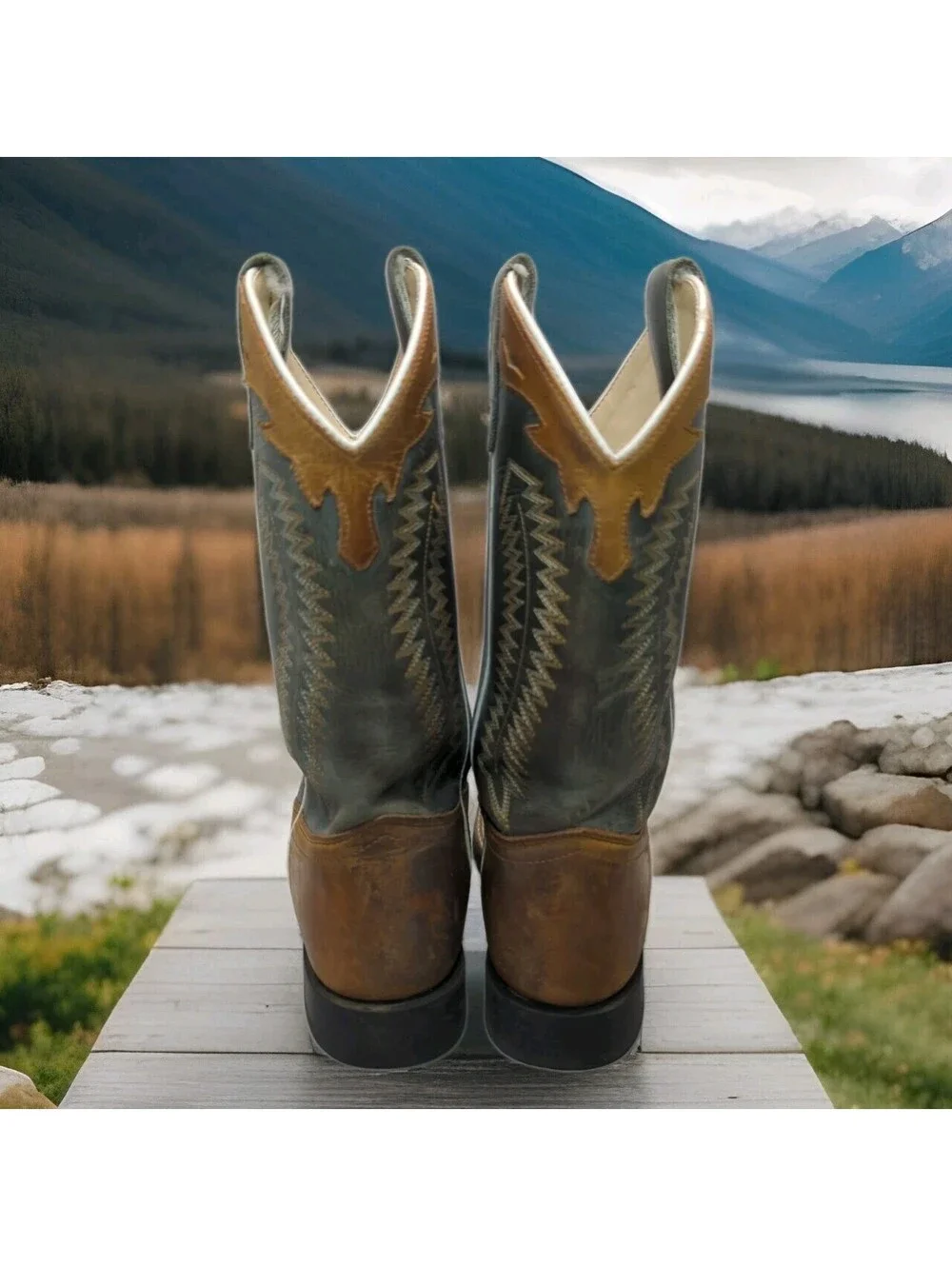 Cody James Brown & Green Square Toe Western Cowboy Boots Mens Boys 5 / Womens 6